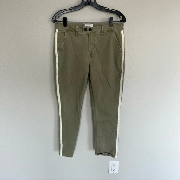 FRAME Le Beau Duo Tape Chino Pants Army Green Washed Old White Women’s 27 - Picture 4 of 11